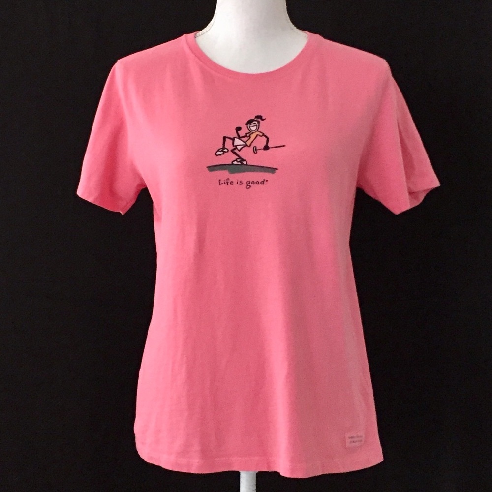 ‘LIFE IS GOOD’ coral short sleeve Tee. Size S  EUC